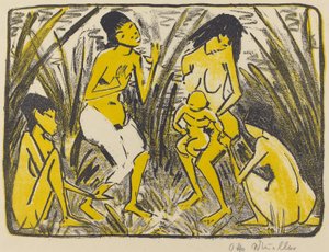 Znalezienie Mojżesza (Auffindung des Moses), ok.1920 (litografia w czerni i złocie) autorstwa Otto Mueller