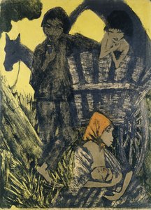 Cygańska rodzina na wozie; Cygańska rodzina w samochodzie, autorstwa Otto Mueller