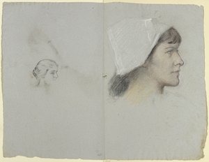 Głowa młodej kobiety w czepku, z profilu w prawo autorstwa Otto Scholderer