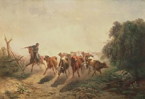 Union Drover z bydłem dla armii, 1860 autorstwa Otto Sommer