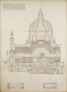 Pionowy rzut kościoła Steinhof, centralnego wiedeńskiego szpitala dla umysłowo chorych ... autorstwa Otto Wagner