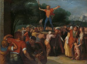 Brinno wychowany na tarczy Brinio zostaje mianowany szefem kaninifatów (Brinio wychowany na tarczy) jeden z serii dwunastu o powstaniu Batawów przeciwko Rzymianom autorstwa Otto van Veen