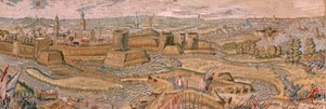 Flamandzki gobelin. Seria Triumfy i bitwy arcyksięcia Alberta. Atak i zdobycie obwarowanego pola bitwy pod Hulst (Asalto y toma del campo atrincherado de Hulst). Szósty gobelin w serii. Model Otto van Veen i Hans I Snellinck. Producent