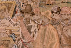 Flamandzki gobelin. Seria Triumfy i bitwy arcyksięcia Alberta. Zdobycie miasta Hulst (Toma de la Plaza de Hulst). Siódmy gobelin w serii. Model Otto van Veen i Hans I Snellinck. Manufaktura Martin Reynbouts, Bruksela autorstwa Otto van Veen