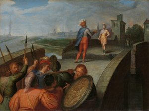 Negocjacje pokojowe między Juliusem Civilisem a rzymskim generałem Cerialis Negocjacje pokojowe między Claudius Civilis a Cerealis jeden z serii dwunastu o powstaniu Batawów przeciwko Rzymianom autorstwa Otto van Veen