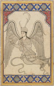 Anioł, latający, z kielichem i flaszką na wino (tusz, kolor wash i złoto na papierze) autorstwa Ottoman School