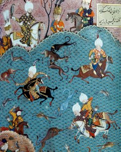 Scena myśliwska w obecności sułtana Murada II (Murata) (1404-1451) Miniatura z XVII wieku. Stambuł, Biblioteka Muzeum Topkapi Sarayi autorstwa Ottoman School