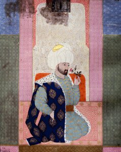 Imperium Osmańskie: „” Portret sułtana osmańskiego Mehmeta (lub Mehmeda lub Mahometa) Celebi I (1389-1421)”” Miniatura z rękopisu (Ms. 1973, folio 62a) „” Zubdat al Tawarikh” (Zubdat al Tawarikh) (Creme Opowieści) historyka Seyyida Loqmana Ashuriego 1538.  autorstwa Ottoman School