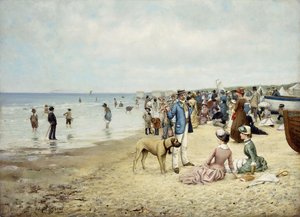 Dzień na plaży, 1885 autorstwa Owen Dalziel
