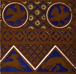 Ornament bizantyjski z emaliowanej szkatułki z „Les Arts du Moyen Ages” du Sommerarda, rozdział VII, tabliczka XXIX z „Gramatyki ornamentu” 1868 (kolor litho) autorstwa Owen Jones