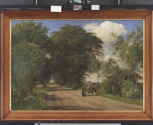 Droga krajowa w pobliżu dworu Vognserup w Zelandii. Malarz J.Th. Lundbye szkicowanie przy drodze autorstwa P.C. Skovgaard