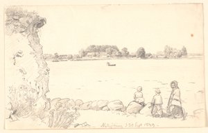 Pani i dwoje dzieci w Guldborgsund. Nykøbing Falster. autorstwa P.C. Skovgaard