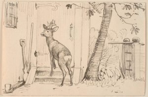 Jeleń przed drzwiami autorstwa P.C. Skovgaard