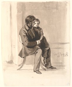 Johan Thomas Lundbye z Olympia Freund na kolanach. autorstwa P.C. Skovgaard