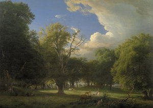 Letnie popołudnie z przelotnym prysznicem. Park Jelenia w Jægersborgu na północ od Kopenhagi autorstwa P.C. Skovgaard