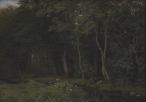 Zmierzch w lesie w pobliżu Iselingen Manor, Zelandia autorstwa P.C. Skovgaard