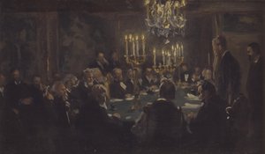 Szkic kompozycji do „Spotkania w Towarzystwie Nauk” w Towarzystwie Nauk autorstwa Peder Severin Krøyer