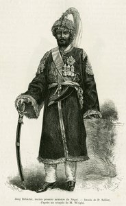 Jang Bahadur (1816-1877), premier Nepalu. Grawer P.Selliera ilustrujący opowiadanie „Podróż do Nepalu” dr. Gustave