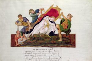 Alegoria przewrócenia się tronu we Francji podczas Rewolucji Francuskiej (gwasz)