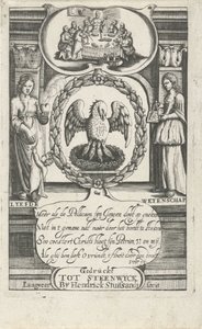 Pelikan karmi swoje młode własną krwią Strona tytułowa dla: D. van Baardt, Gobelin panowania duchowego i światowego, 1661 autorstwa P. Langweer