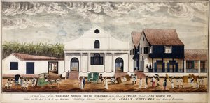 Widok południowy na Wesleyan Mission House, Kolombo na wyspie Cejlon, wzniesiony Anno Domini 1816, c.1816 (akwarela) autorstwa P. van Houten