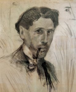 „Autoportret z fajką” rysunek węglem Pabla Gargallo (1881-1934). 1901 autorstwa Pablo Gargallo