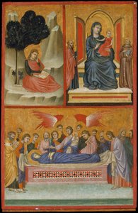Św. Jan na Patmos, Madonna z Dzieciątkiem na tronie i Śmierć Dziewicy, Ukrzyżowanie.