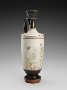 Ramię Lekythos z polichromowanym obrazem sceny pogrzebowej w białym podłożu, 450-440 p.n.e. (terakota, styl biała ziemia) autorstwa Painter Houston