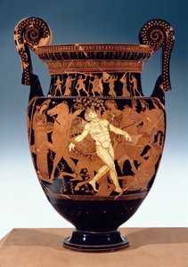 Czerwonofigurowy krater na poddaszu, wolutowy, przedstawiający śmierć olbrzyma z brązu, Talosa (garncarstwo) (szczegóły zob. 85071) autorstwa Painter Talos