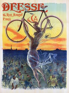 Vintage French Poster of a Goddess with a Bicycle, c.1898 (color litho)