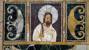 Inkrustowany marmur przedstawiający twarz Chrystusa, artefakt z Rzymu, Włochy, okres wczesnochrześcijański autorstwa Paleo Christian