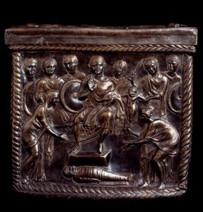 Sztuka paleochrześcijańska: Srebrna szkatułka relikwiarzowa znana jako Capsella de San Nazaro (relikwiarz posrebrzany św Nazaro) - 370-397 apres JC Milan, Tesoro del Duomo, Włochy autorstwa Paleo Christian