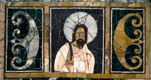 Sztuka paleochrześcijańska: „”przedstawienie Chrystusa, prawdopodobnie pierwsze””” III wiek n.e. Markiet marmurowy. Muzeum Ostiense, Ostia autorstwa Paleo Christian