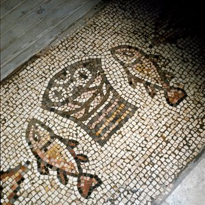Cud ryb i chleba, mozaika IV lub V wiek autorstwa Paleo Christian