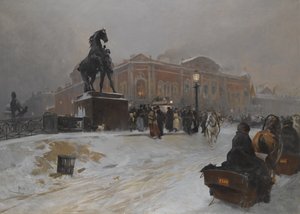 Most Anichkov na Newskim Prospekcie o zmierzchu