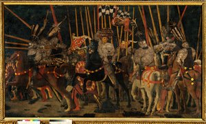 Bitwa pod San Romano między Florentyńczykami a Sieną 02/06/1432 (kontratak Micheletto da Cotignola). Obraz Paolo di Dono dit Uccello (1397-1475) 1456 Nd. 1,8x3,2 m Paryż, Muzeum Luwru. autorstwa Paolo Uccello