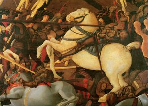 Bitwa pod San Romano, fragment Bernardino della Ciarda zrzucony z konia, ok. 1456, tempera na desce