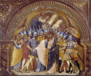 Wzięcie Chrystusa, fragment poliptyku Santa Chiara. (olej na drewnie, ok. 1350) autorstwa Paolo Veneziano