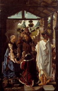 Adoracja Trzech Króli. (olej na drewnie, ok. 1582) autorstwa Paolo de San Leocadio