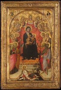 Madonna z Dzieciątkiem na tronie ze św. Janem Ewangelistą, św. Piotrem, św. Agnieszką..., ok. 1385-90.