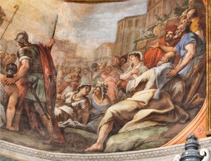 Freski Paolo de Matteis z 1714 r. na sklepieniu i na bębnie, przedstawiające życie świętego, kaplica San Cataldo w katedrze, Taranto, Włochy (zdjęcie) autorstwa Paolo di Matteis