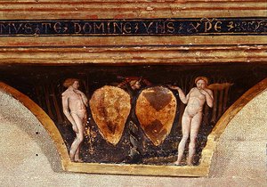 Adam i Ewa, z Dziewicy pokory z aniołami i świętymi, ok. 1440 (tempera ze złotem na desce) (szczegół)