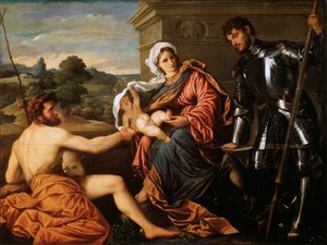 Madonna z Dzieciątkiem, św. Jan Chrzciciel i św. Jerzy, początek 1530 autorstwa Paris Bordone
