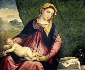 Madonna ze śpiącym dzieckiem, między 1540 a 1560 autorstwa Paris Bordone