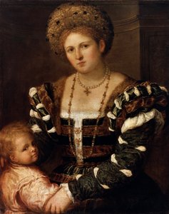 Portret damy z chłopcem, 1530 autorstwa Paris Bordone