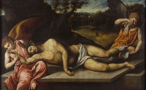 Słowacki:  Martwy Chrystus opłakiwany przez anioły Martwy Chrystus opłakiwany przez anioły autorstwa Paris Bordone