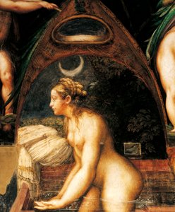Diana i Actaeon, autorstwa Francesco Mazzoli, znanego jako Parmigianino (1503-1540), detal. Forteca San Vitale w Fontanellato, Emilia Romagna. autorstwa Parmigianino