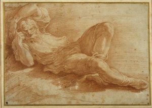 Postać z brodą, śpiąca (czerwona kreda na białym papierze) autorstwa Parmigianino