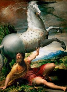"Nawrócenie św. Pawła na drodze do Damaszku" Obraz Girolamo Francesco Maria Mazzola lub Mazzuoli dit il Parmigianino nazywany Parmezanem (1503-1540) około 1528 Muzeum Historii Sztuki, Wiedeń autorstwa Parmigianino