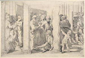 Święci Piotr i Jan uzdrawiają chromego przy Złotej Bramie autorstwa Parmigianino